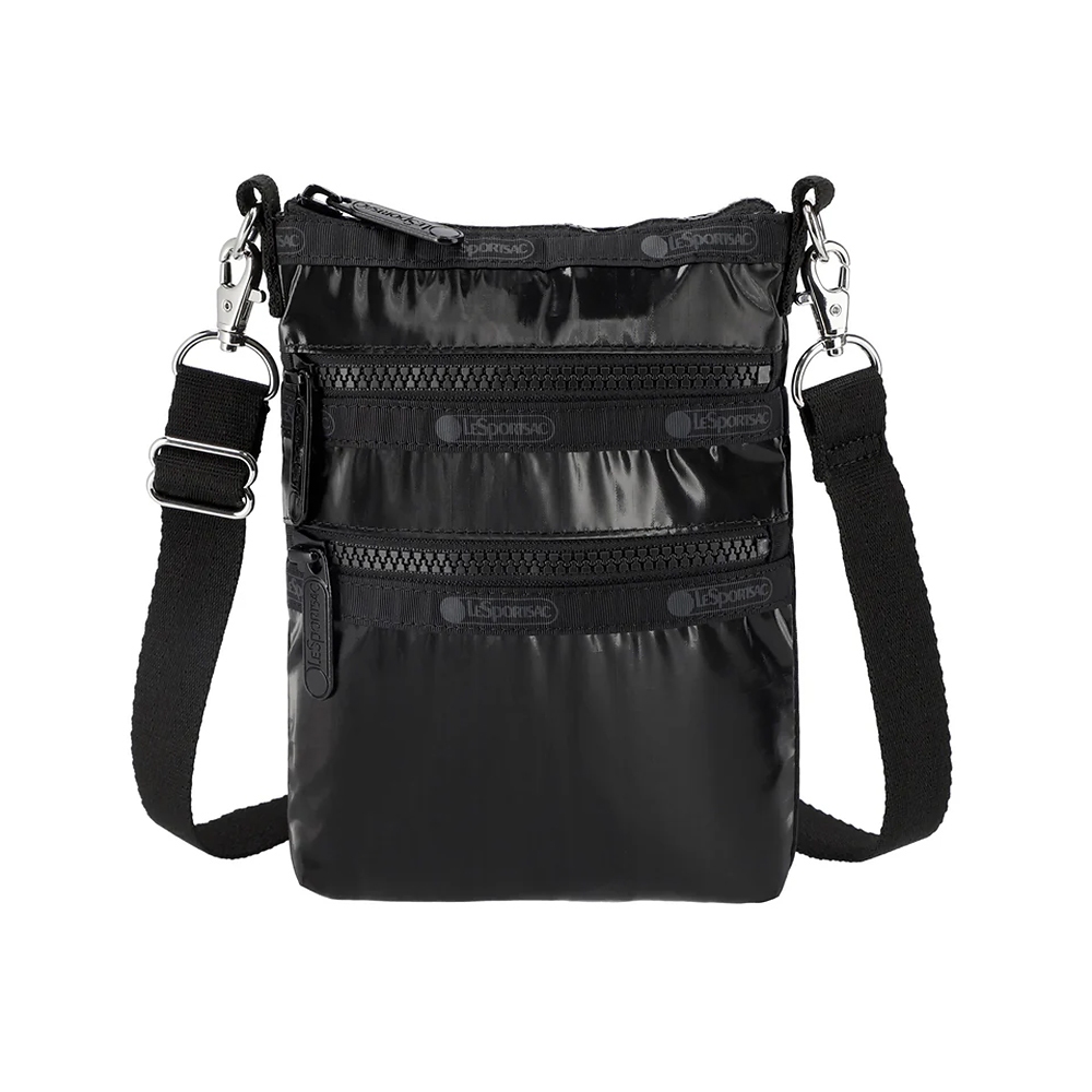 |快速出貨|Lesportsac 3-Zip Crossbody 三層拉鍊斜背包 手機包/ 亮面黑, , large
