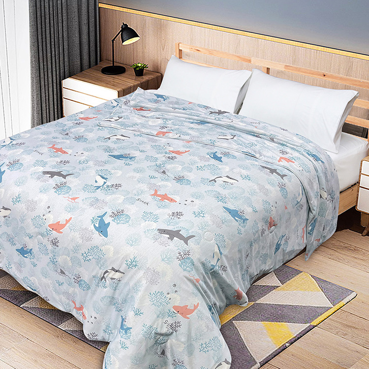 【多利寶寢具】INDIAN 雪肌涼感紗夏涼被-鯊魚伊甸園