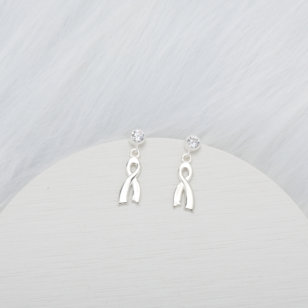 【Angel & Me】想念 絲帶 符號 單鑽 一對 s925 純銀 耳環 耳夾 生日 情人節禮物, , large