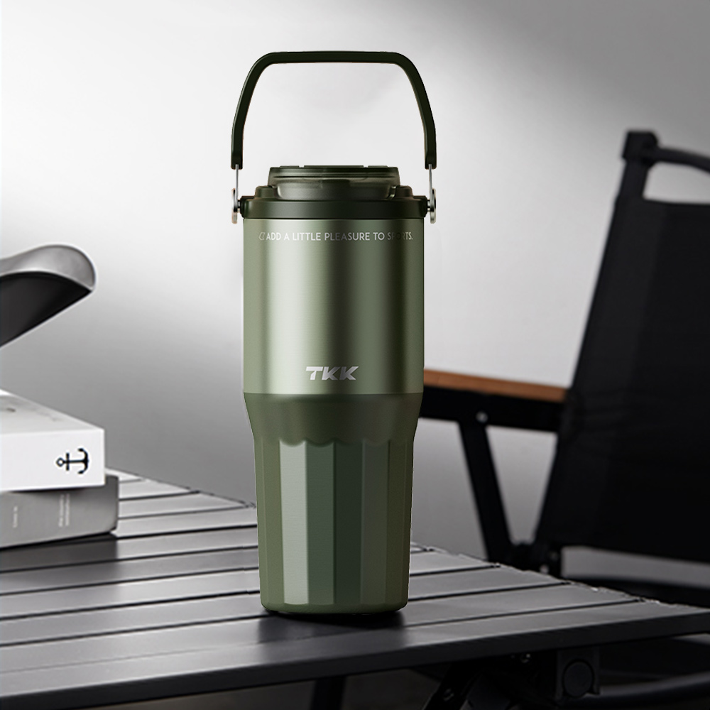 【TKK】悅界時尚拎拎杯 316不鏽鋼x陶瓷噴塗 手提式 冰霸杯 保溫杯 手搖飲環保杯 700ML(直飲+吸管)-黑曜金, , large