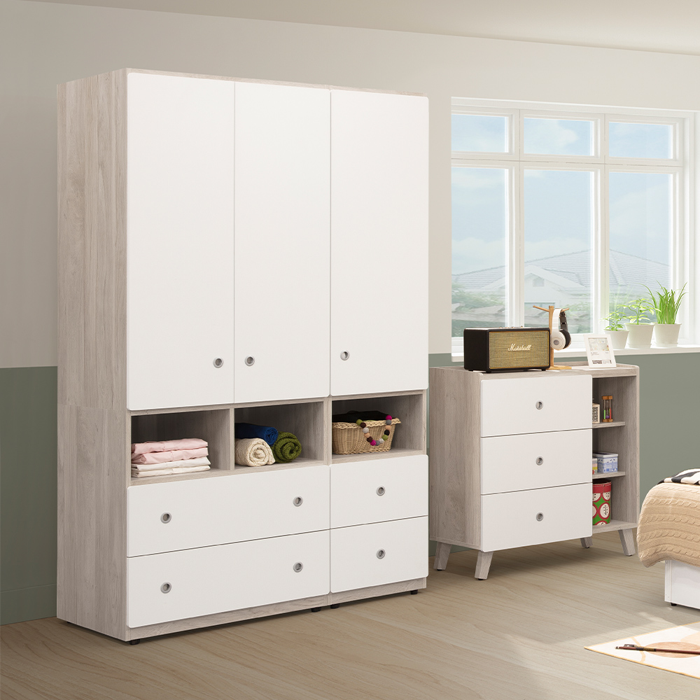 【唯熙傢俱】溫妮淺灰雙色三斗櫃 抽屜櫃, , large