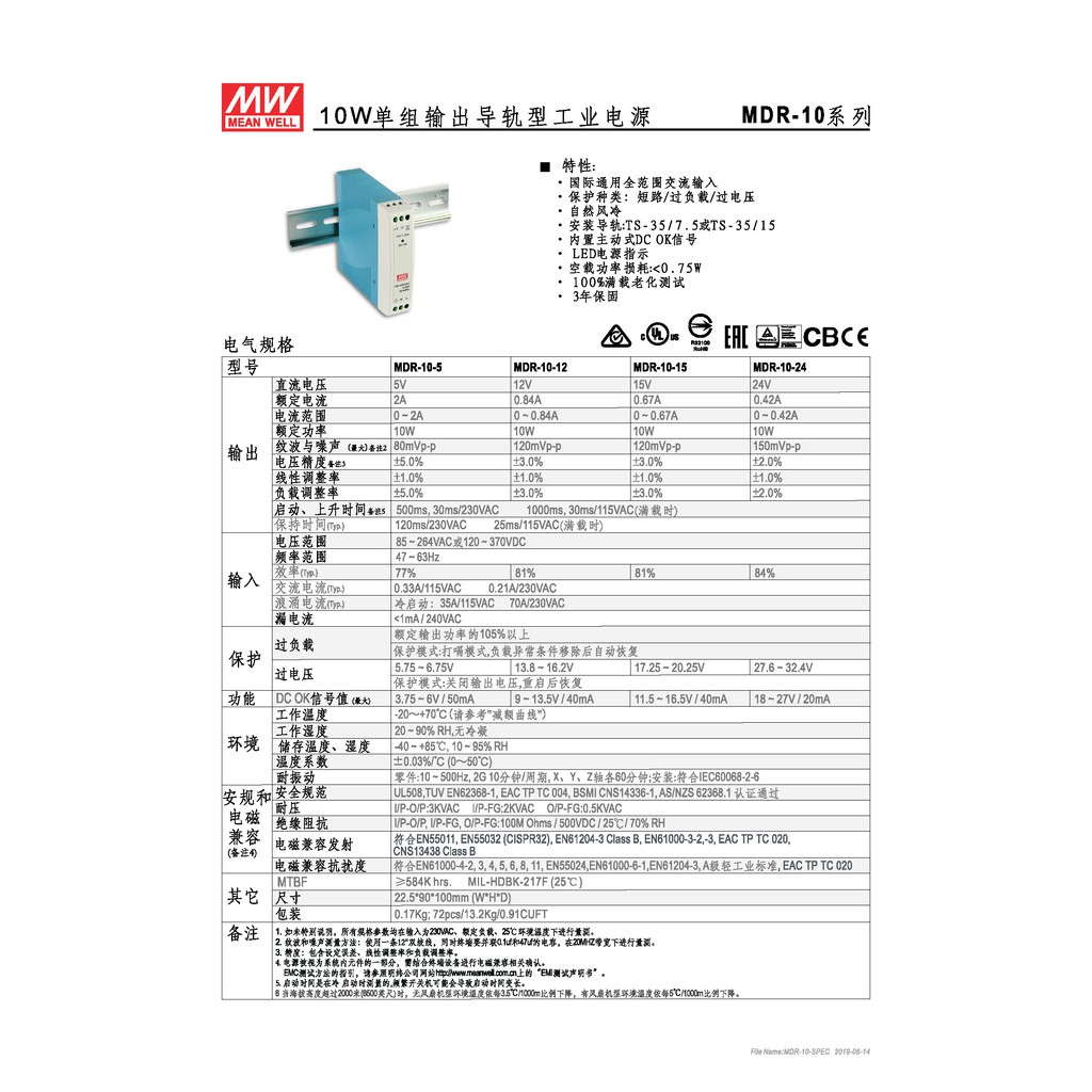 明緯 10W單組輸出電源供應器(MDR-10-12), , large