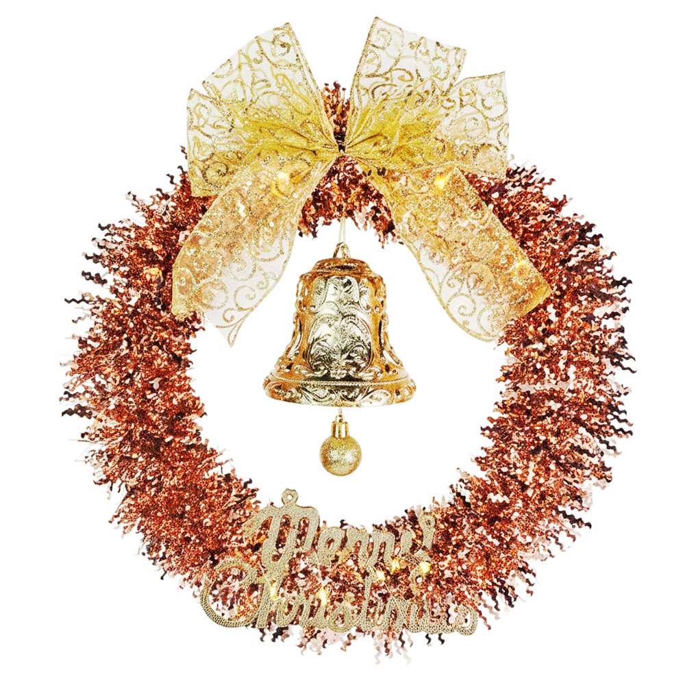 摩達客14吋優雅香檳玫金系金蔥彎絲聖誕花圈_台灣工藝免組裝_本島免運費, , large