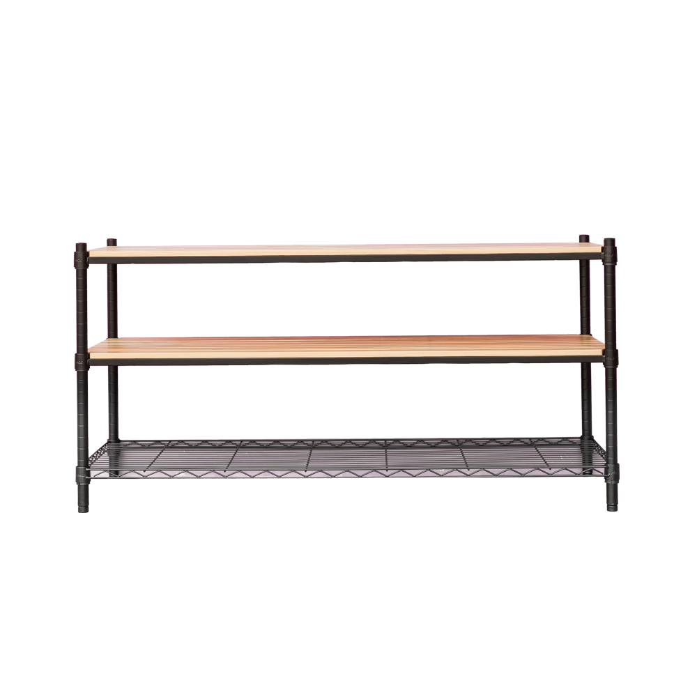 【Y HOUSE】Pine 120x45x60 cm three-layer paint color storage shelf wooden shelf - original wood roasted black, , large