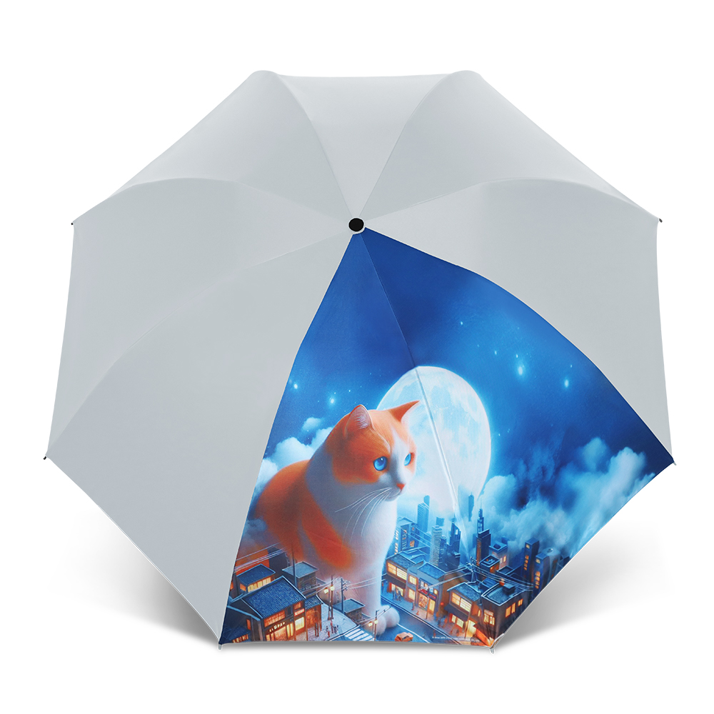 [TDN] Moon Cat  Cooling Auto-Fold Umbrella – Instant Close Umbrella(B7433C) –Stone Gray, , large