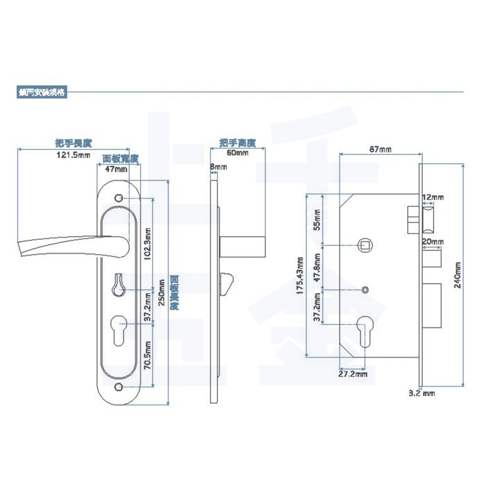 連體鎖 匣式鎖 加安牌 台灣製 門鎖 防火門鎖 N5L66K1 N5L66K1H 獨立暗閂 有分左右 卡巴鑰匙, , large