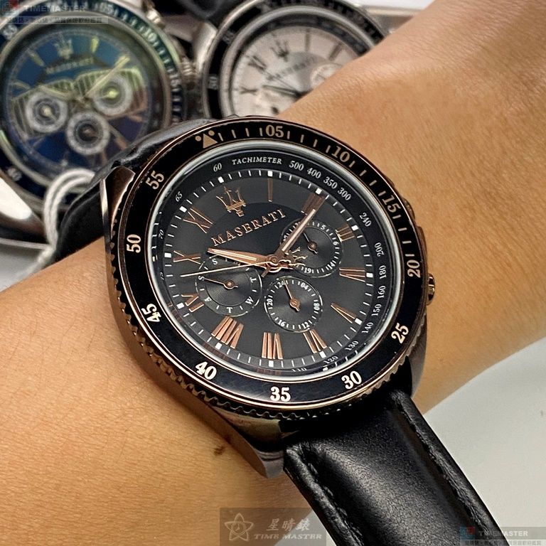[星晴錶業]MASERATI手錶,46mm,R8851101008古銅色錶面古銅色錶殼深黑色真皮皮革錶帶款, , large