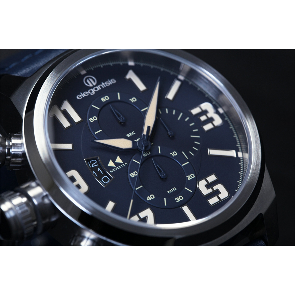 elegantsis 愛樂時 JF48QS-陸海空三軍大錶徑三眼計時手錶-海軍藍/48mm ELJF48QS-OU06L, , large