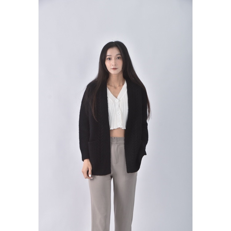 (L) 23区 Vingt trois arrondissements質感羊毛坑紋黑色外套二手衣, , large