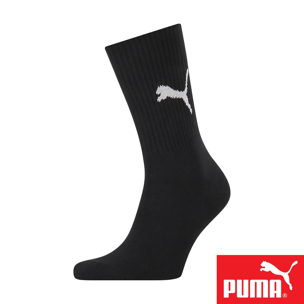 PUMA 男女款運動中筒襪1雙裝 彪馬 跳豹 男襪 女襪 襪子 運動襪 小腿襪 棉襪 柔軟 舒適 高彈 耐磨 黑 白, , large