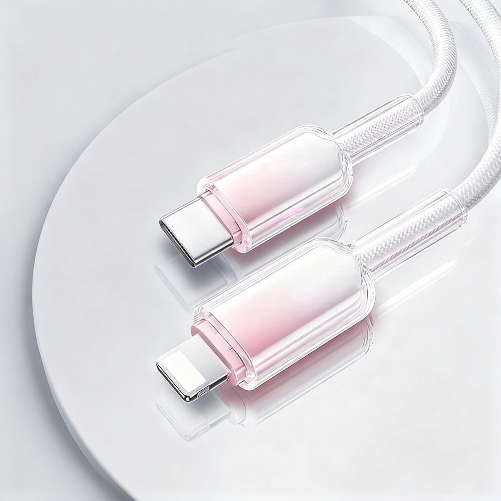 [Lele] PD30W Ice Crystal Head Colorful Braided Fast Charging Cable C to L1.5M Gray White Pink, , large