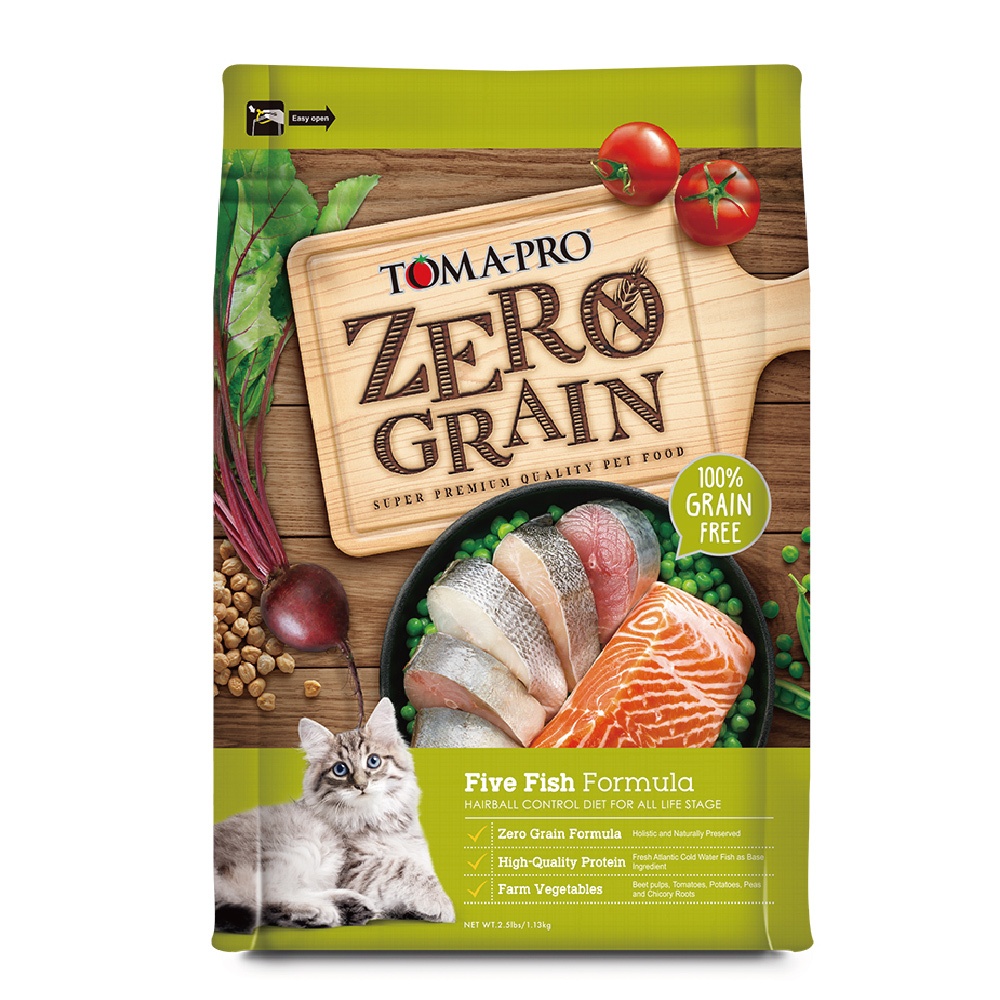【優格】零穀 全齡貓飼料 五種魚 化毛配方14磅, , large