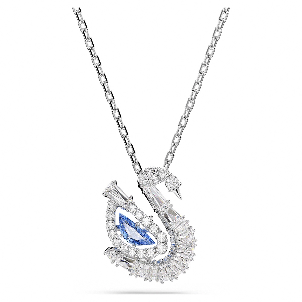 SWAROVSKI 施華洛世奇 Swan 天鵝優雅律動 藍色水晶項鍊(5723389), , large