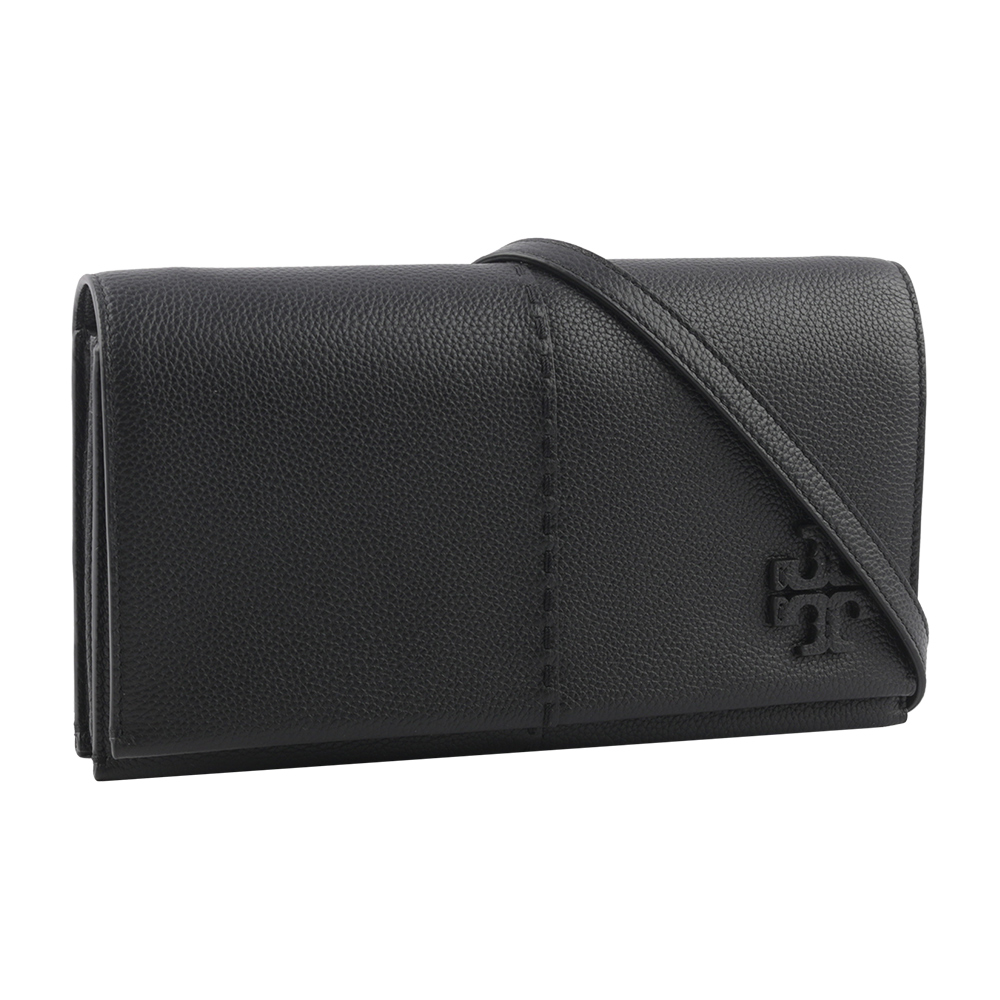 TORY BURCH McGRAW 鵝卵石皮革皮夾式斜背包/黑色, , large