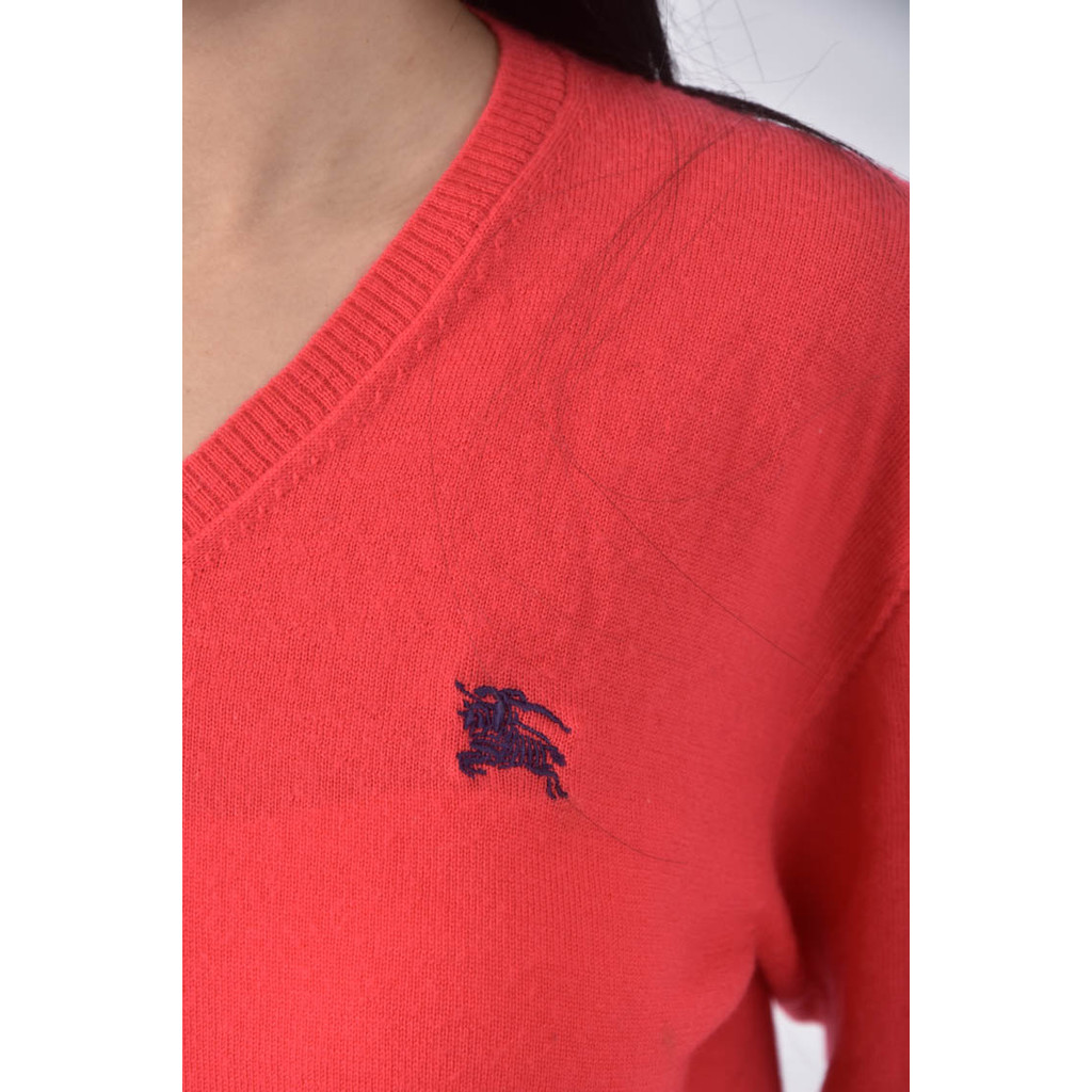 (L) burberryv領紅色長袖上衣二手衣, , large
