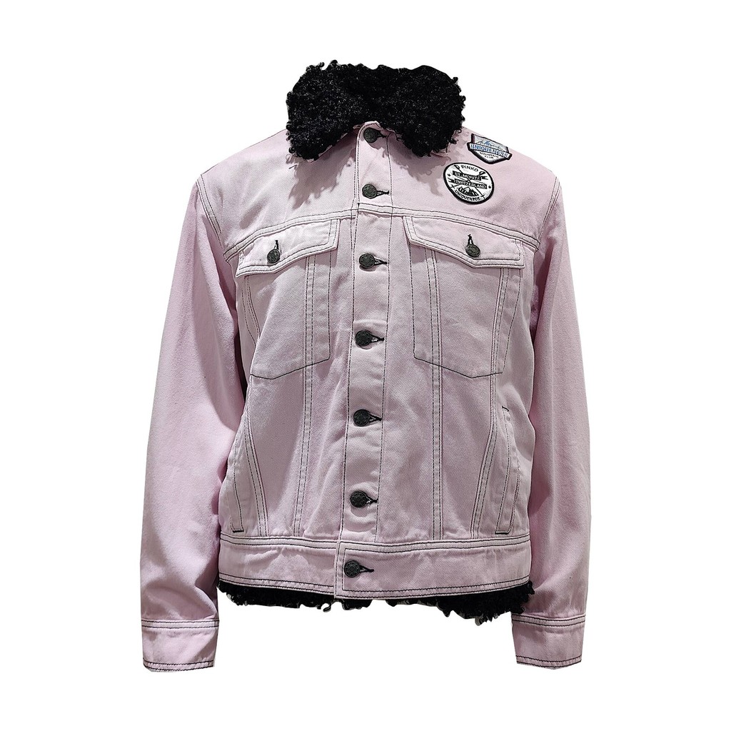 PINKO櫻花粉毛毛領牛仔外套, , large
