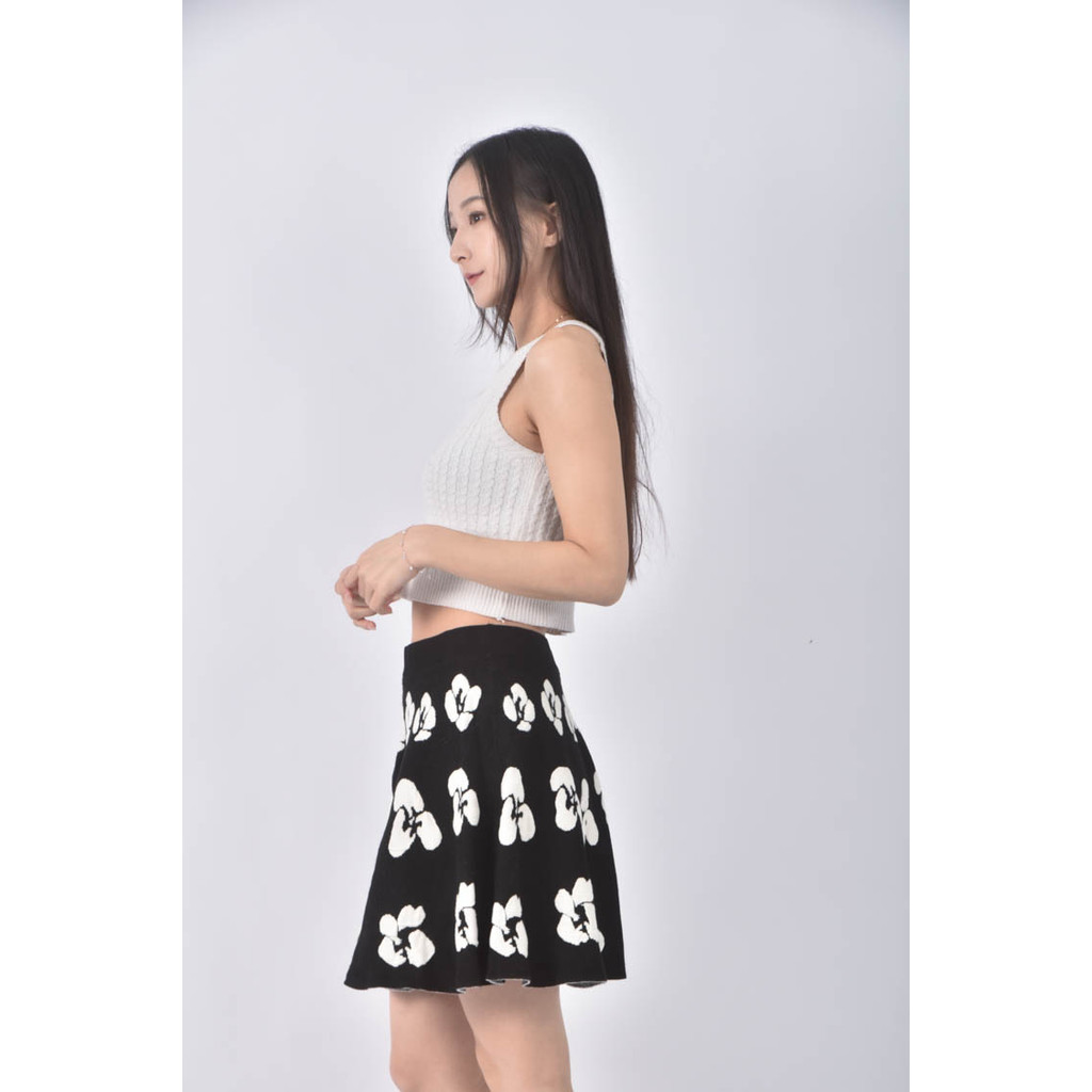 (M) so nice棉質花紋黑色短裙二手衣, , large
