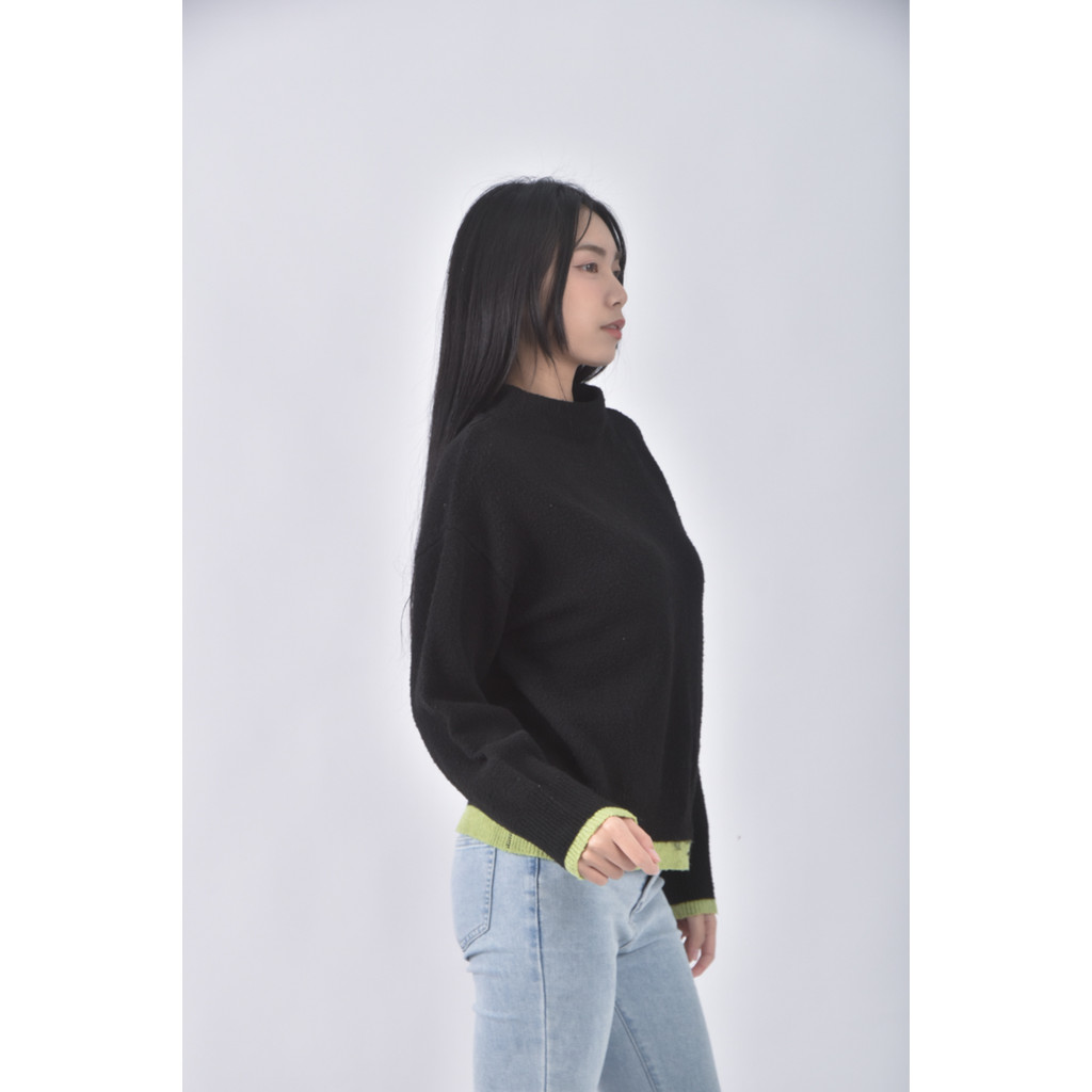 (M) 質感圓領黑色長袖上衣二手衣, , large