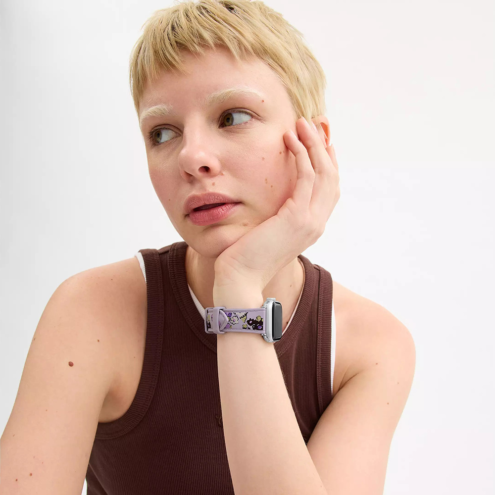 COACH Apple Watch 淡紫花朵錶帶 38/40/41mm適用 矽膠錶帶 禮物 送禮(不含手錶), , large