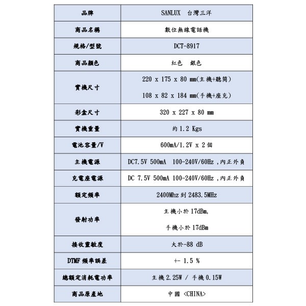 SANLUX 台灣三洋 數位無線子母機(三子機) 兩色 DCT-8917-3, , large