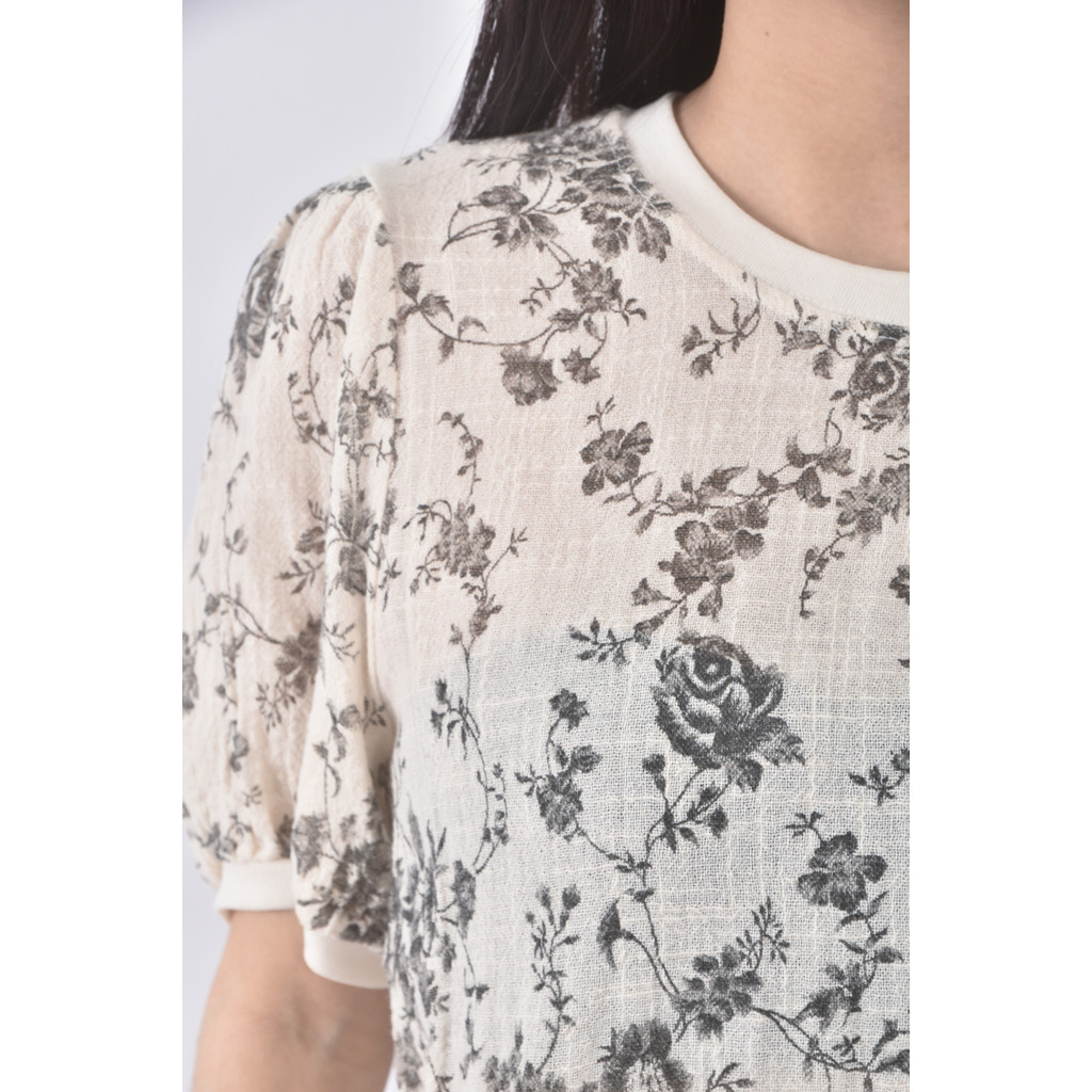 (S) wannabe韓牌碎花質感杏色短袖上衣二手衣, , large