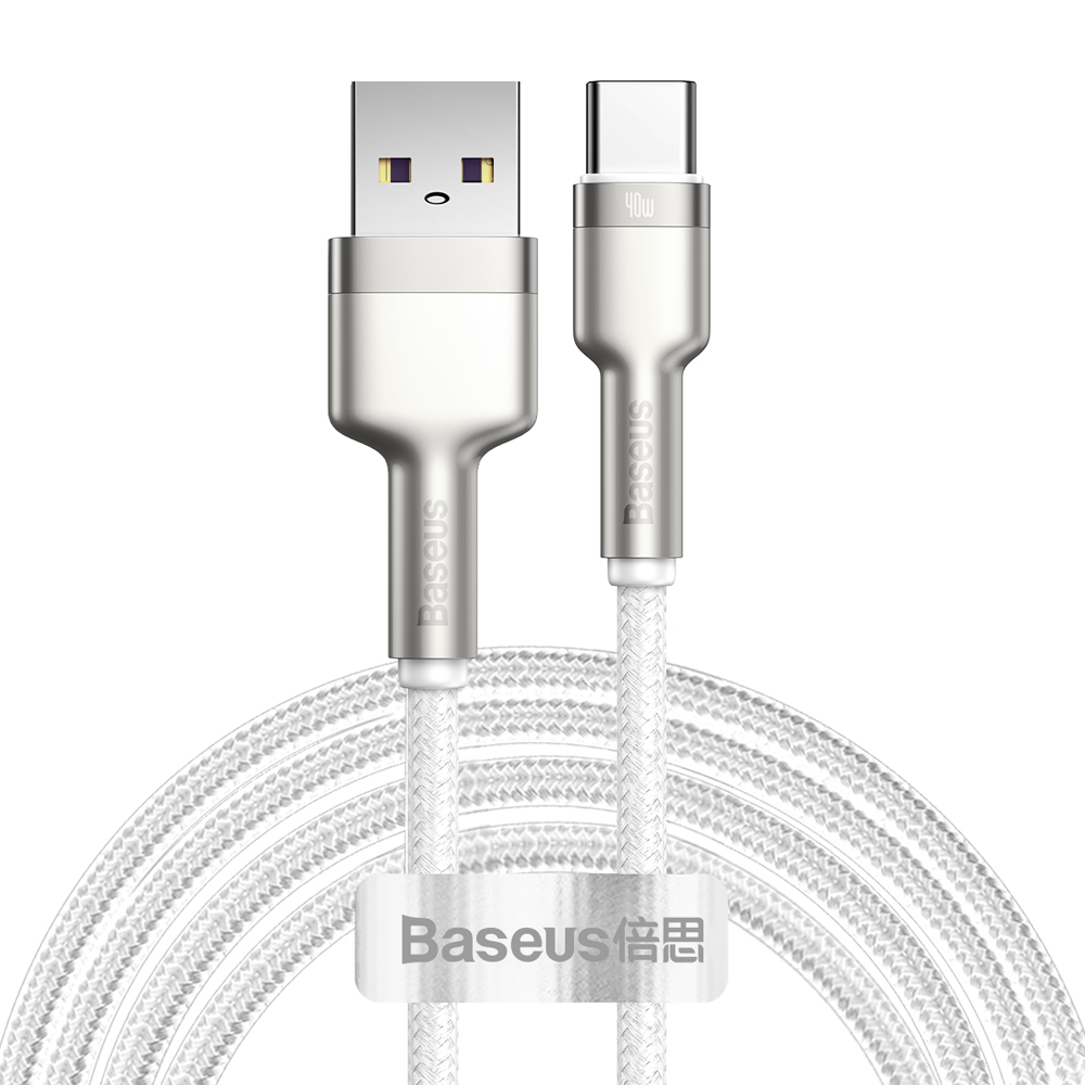 【BASEUS】iPhone不適用 40W倍思金屬卡福樂USB to Type-C充電線 200公分 白色(快充線 數據線 TC線), , large