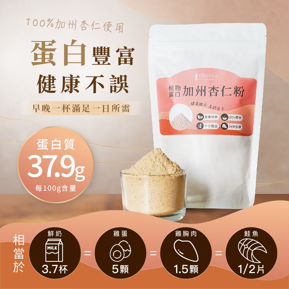 [人良油坊]純天然健康堅果穀粉 植物蛋白加州杏仁粉300gx3包, , large