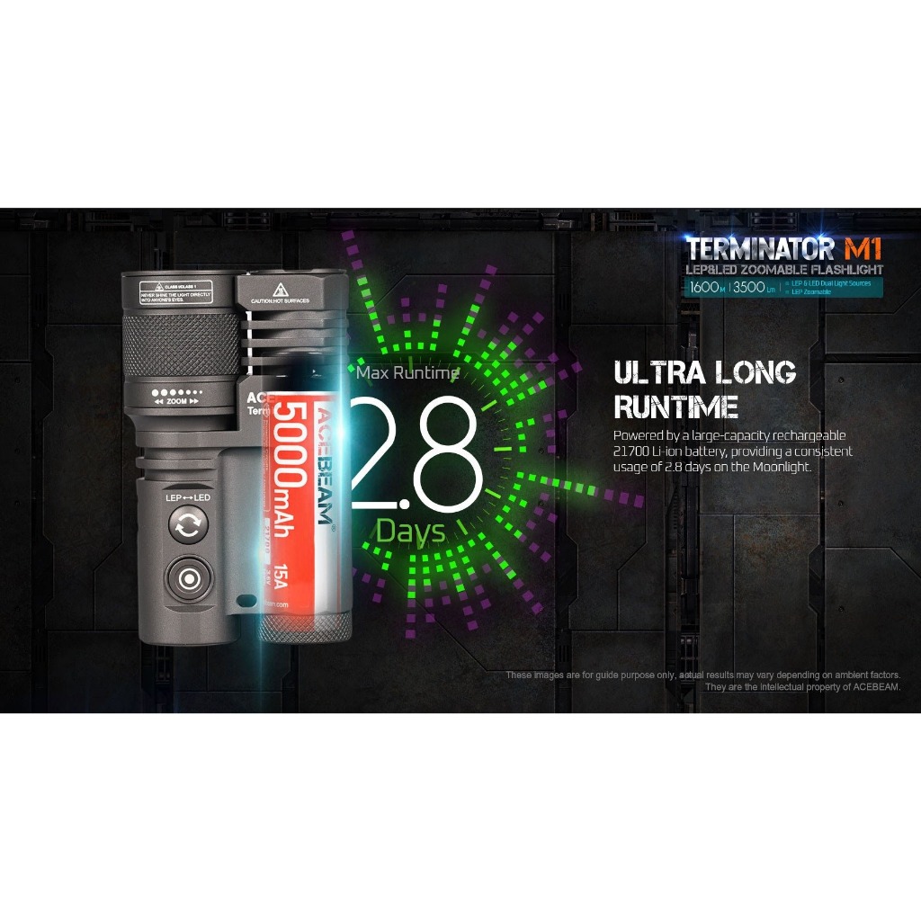 【電筒王】ACEBEAM Terminator M1 3500流明 1600米 雙光源變焦手電筒 LEP/LED一鍵切換, , large