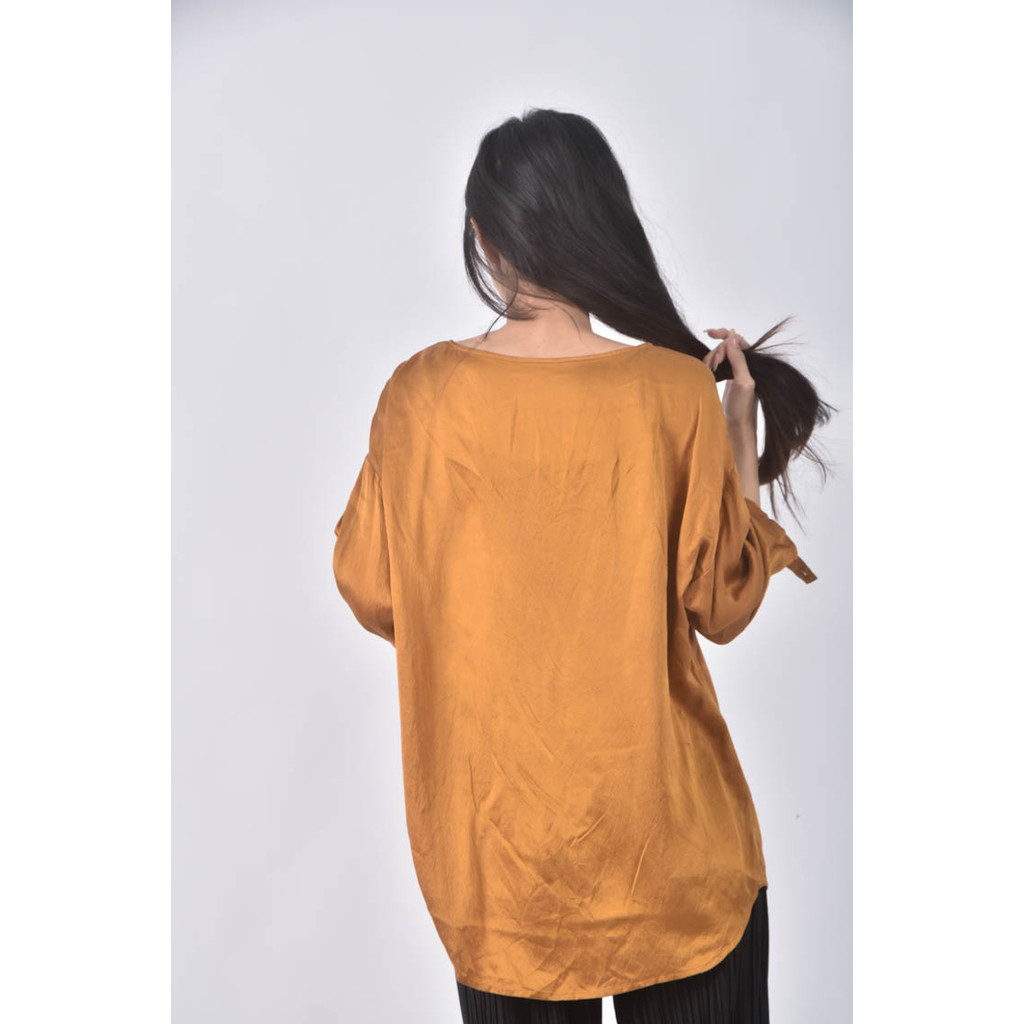 (XL) 純絲棕色長袖上衣二手衣, , large
