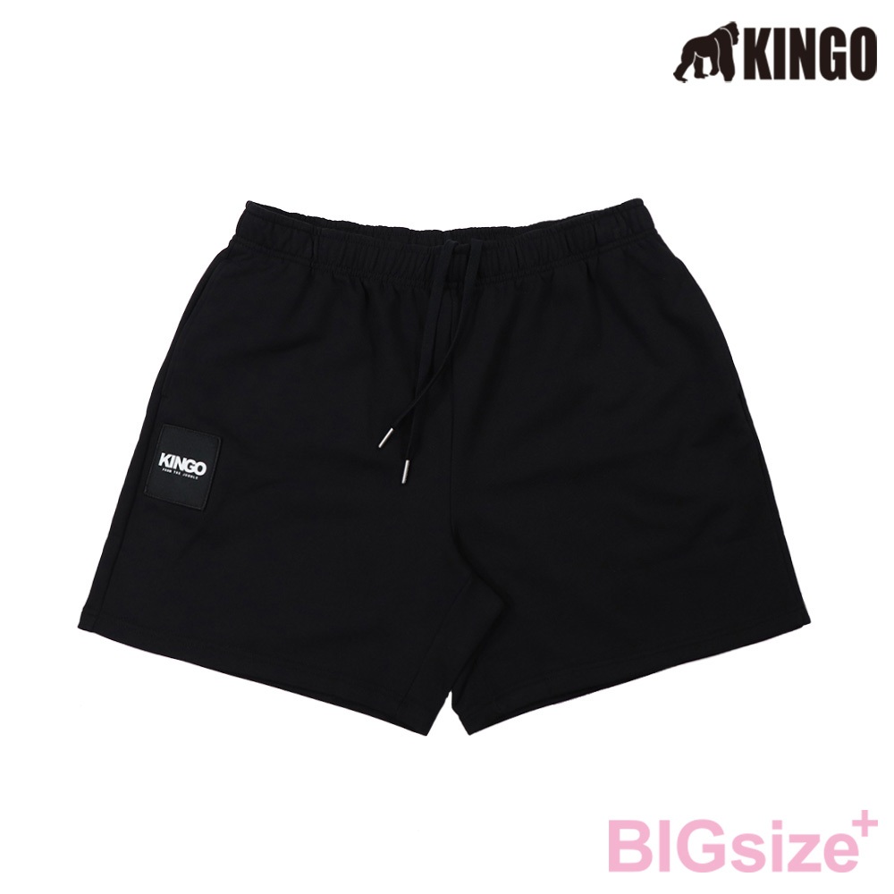 KINGO-女大尺碼-鬆緊腰 棉短褲-黑-444314, , large