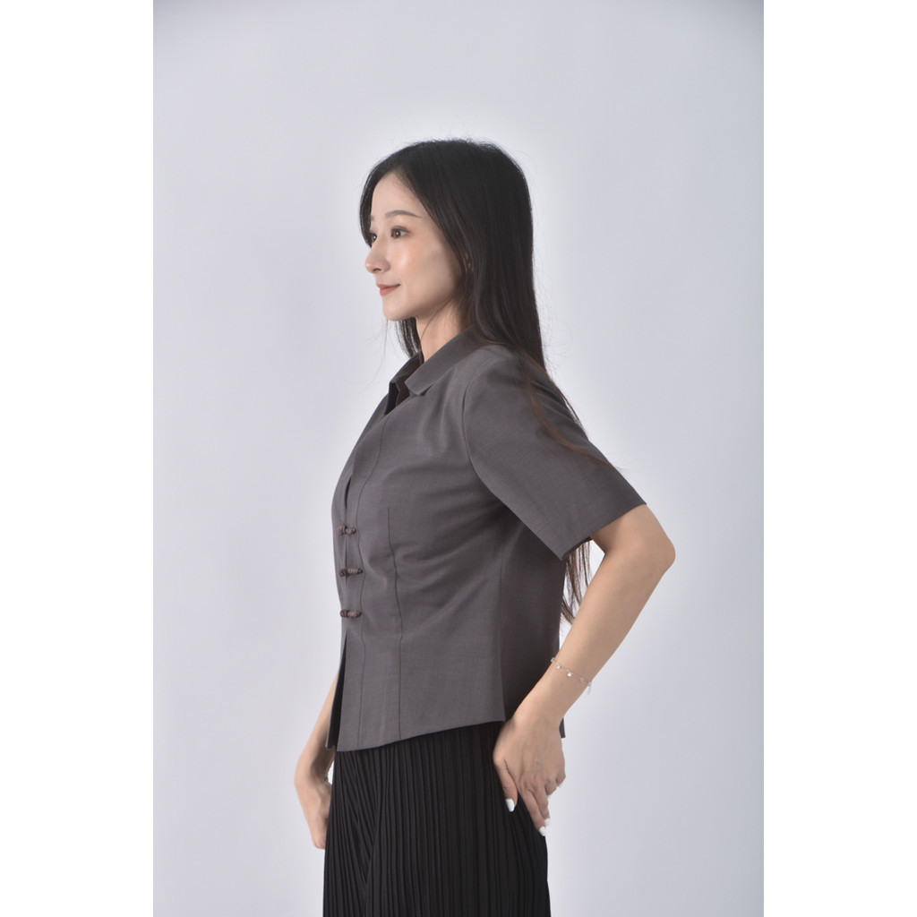 (M) 原創草堂翻領灰色外套二手衣, , large