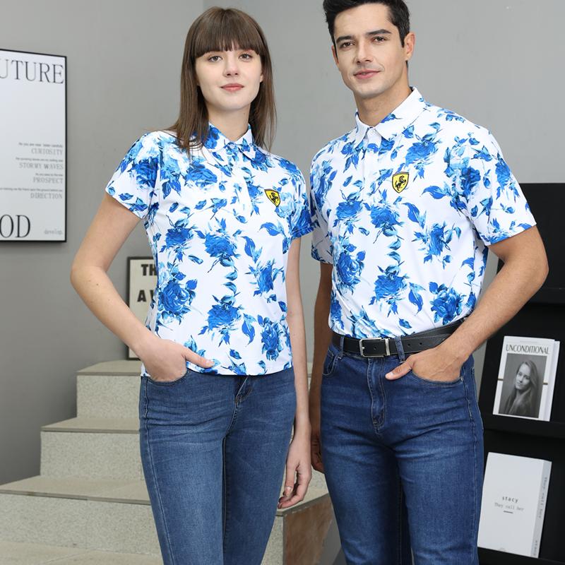 【FALALI】Short-sleeved cooling polo shirt - Men's (blue flower) , , large