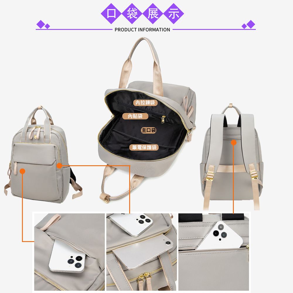 SPRING-尼龍手提後背包韓版時尚商務通勤後背包大容量後背包旅行後背包-多色, , large