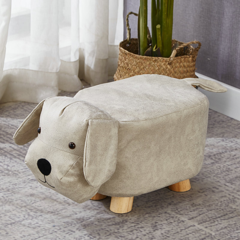 Creative animal-shaped solid wood children's low stool, gray puppy, , large