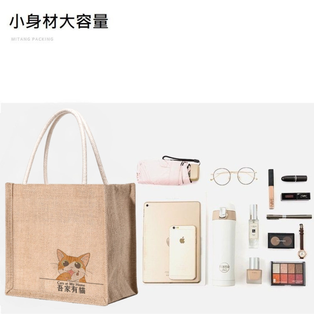 【A&R】三入組 吾家有貓無印風單貓雙面款手提袋, , large