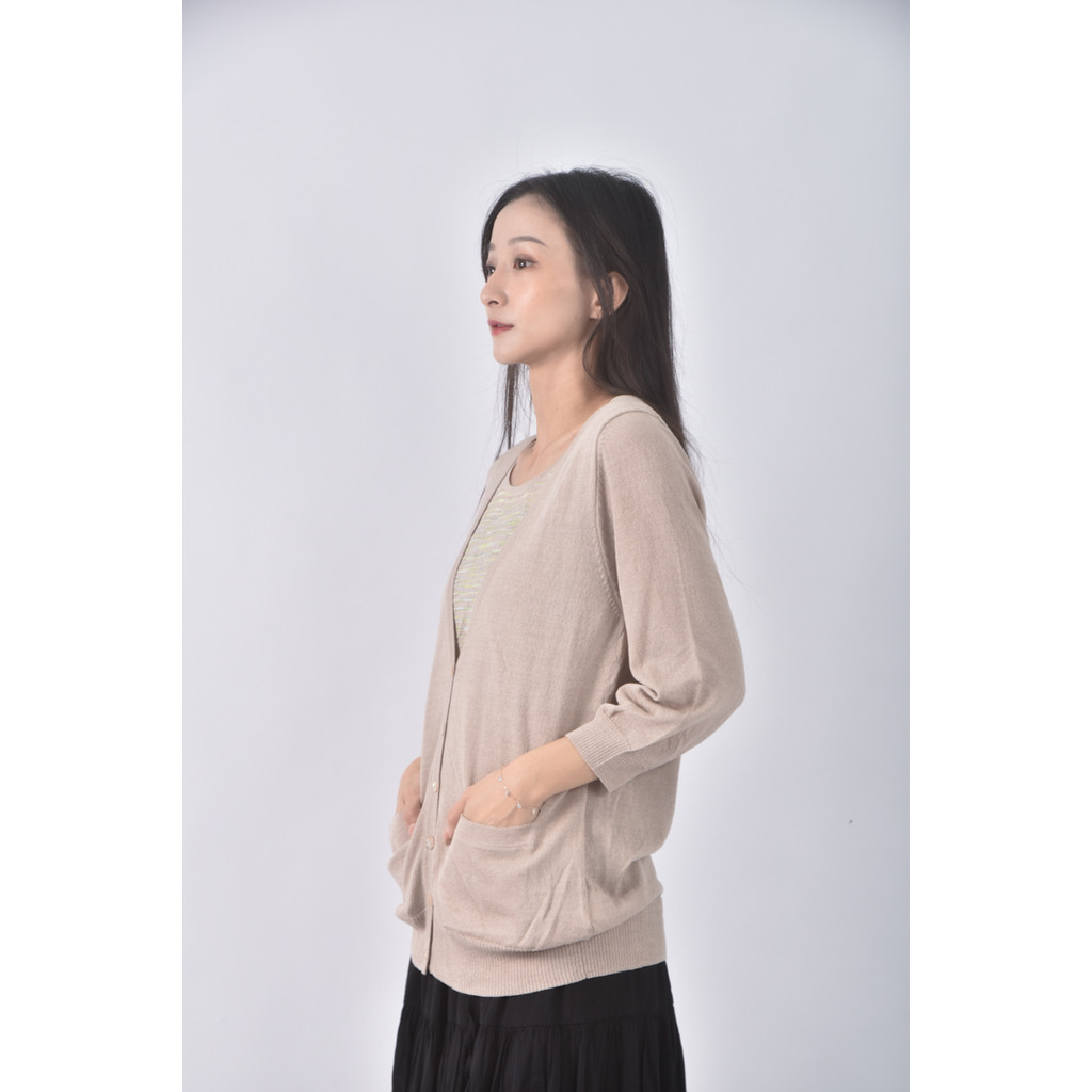 (M) mag亞麻兩件式棕色長袖上衣二手衣, , large