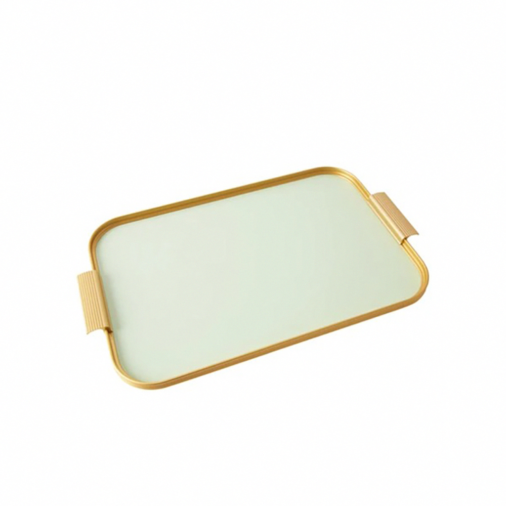 Kaymet Rectangular Tray - Gold Edges + Honey Green - 46x30cm