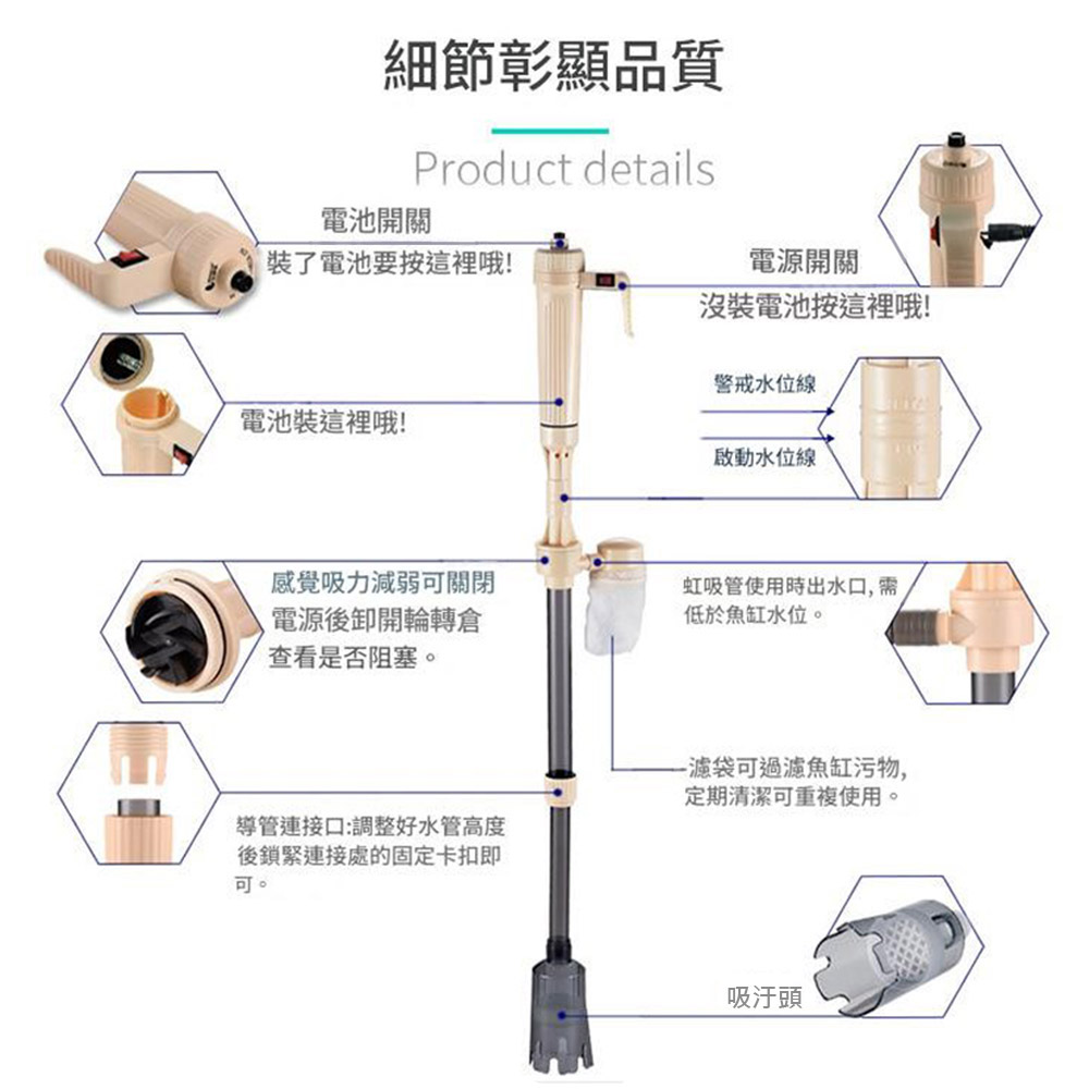 魚缸虹吸管換水器-(2號電池)電池版洗砂器(無附電池), , large