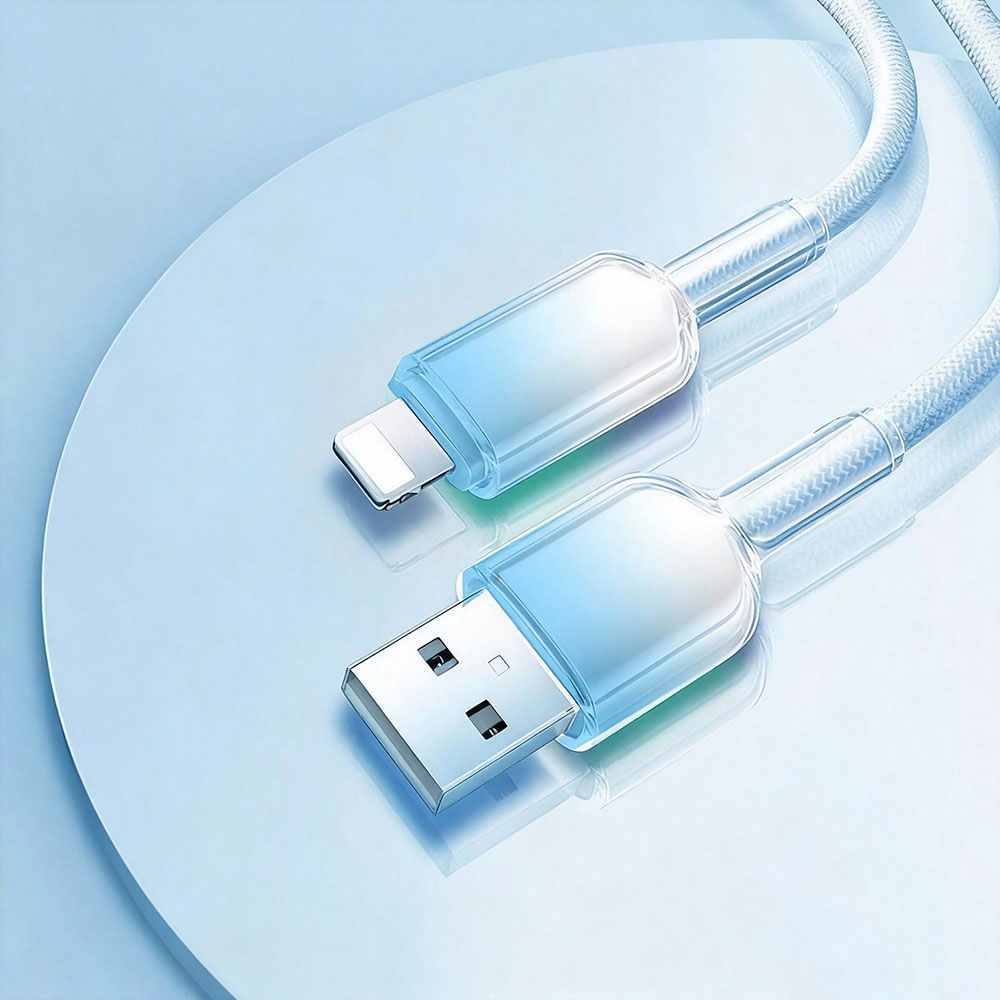 [Lele] Ice Crystal Tip Colorful Braided Fast Charging Cable USB to Lightning 1.5M Gradient Blue