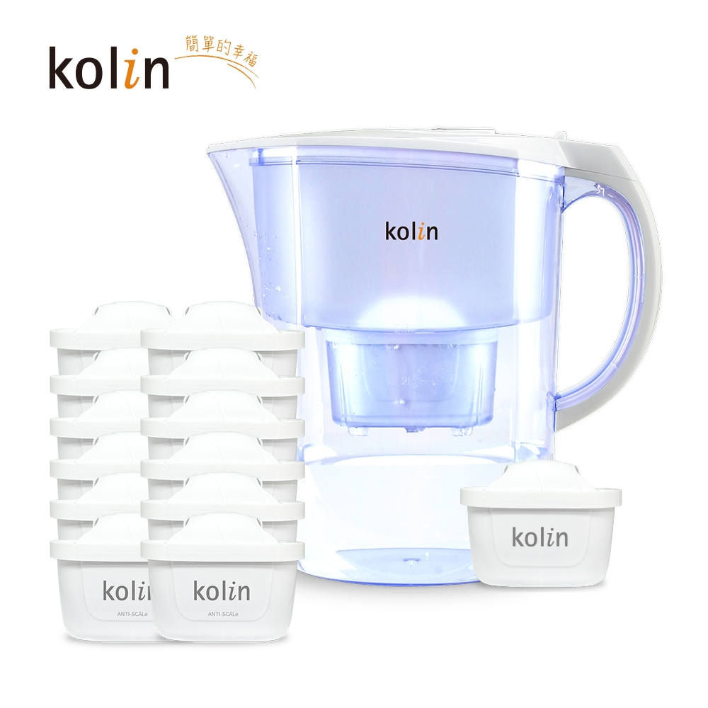 Kolin 歌林 3.8L濾水壺(內含四重濾芯*1)+五重淨垢濾芯12入(共1壺13芯/適用Brita), , large