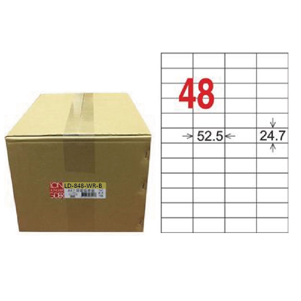 【龍德】LONGDER 三用電腦標籤 A4 48格 24.7*52.5mm可再貼1000張/箱 LD-848-WR-B(適用雷射、噴墨、影印), , large
