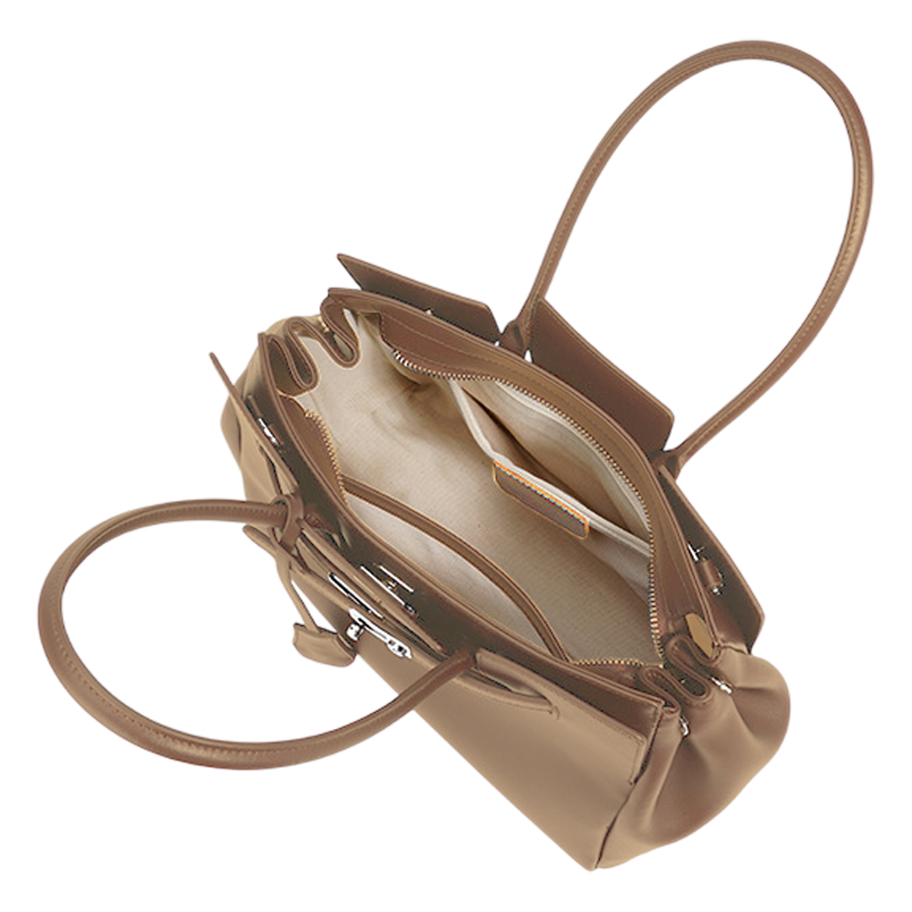 【ZENDAR】限量1折 頂級小牛皮手提包肩背包 葛蕾絲系列 全新專櫃展示品(杏仁棕), , large