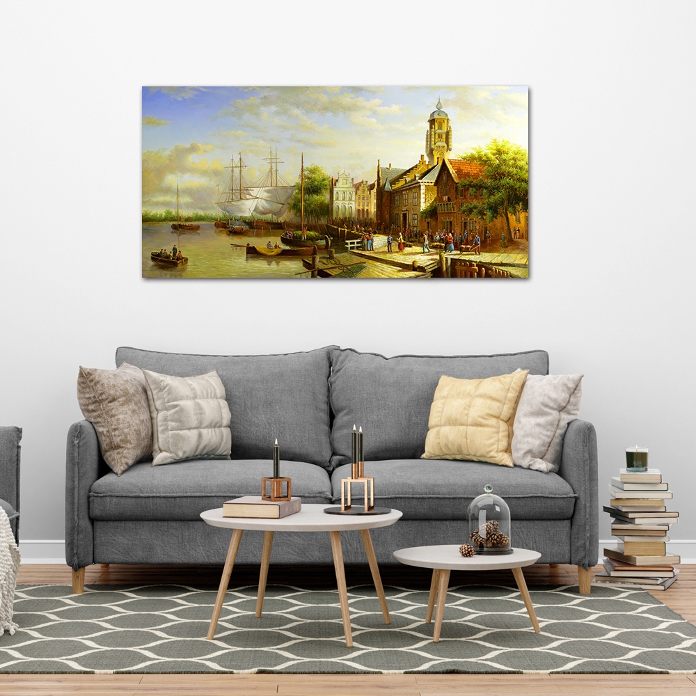 【御畫房】商貿市集 國家一級畫師手繪油畫60×120cm(VF-142), , large