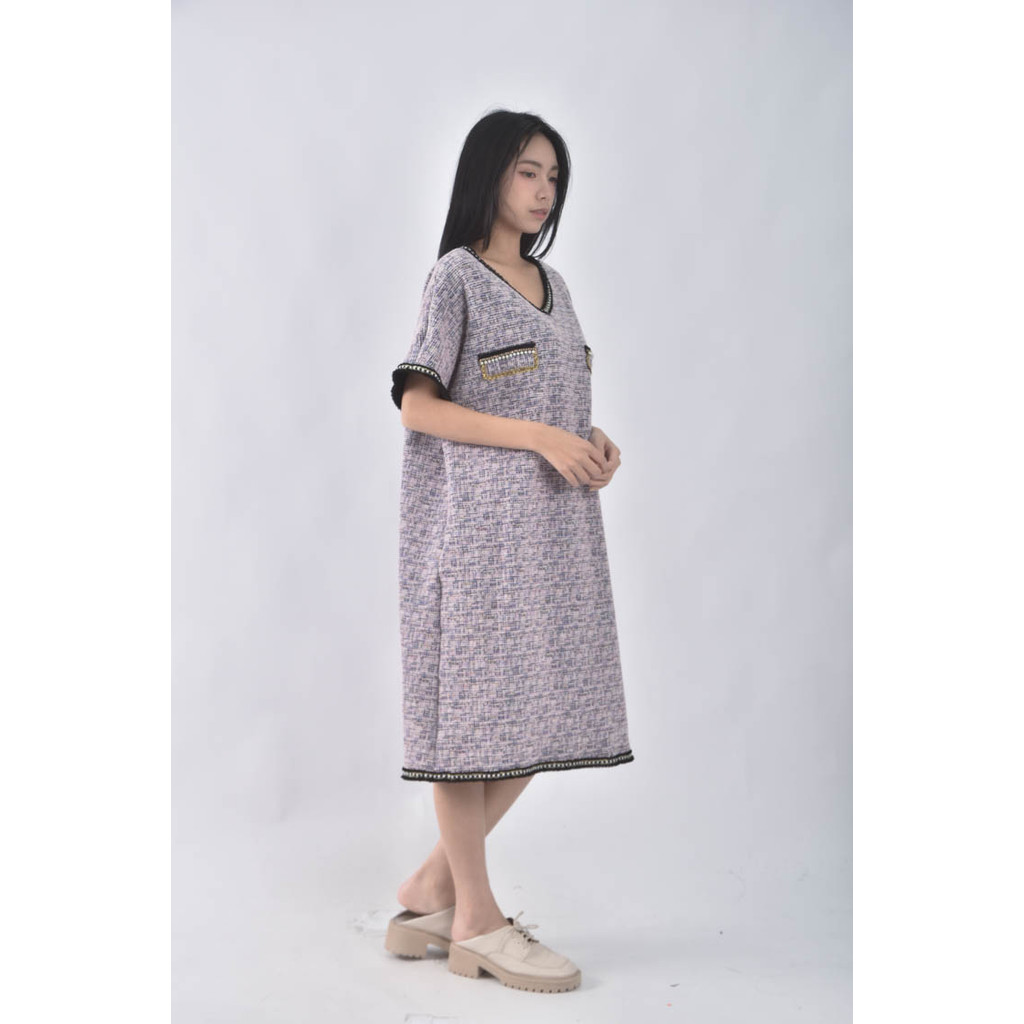 (2XL) 小香風內刷毛紫色洋裝二手衣, , large