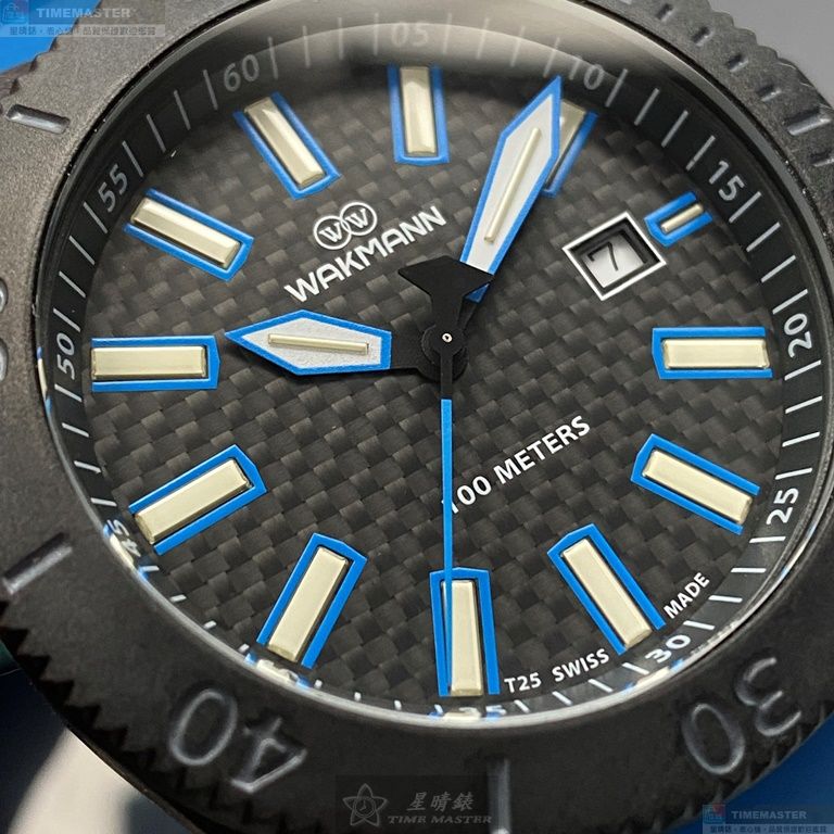 [星晴錶業]WAKMANN手錶,46mm,WA00004黑色幾何立體圖形錶面槍灰色錶殼寶藍矽膠錶帶款, , large