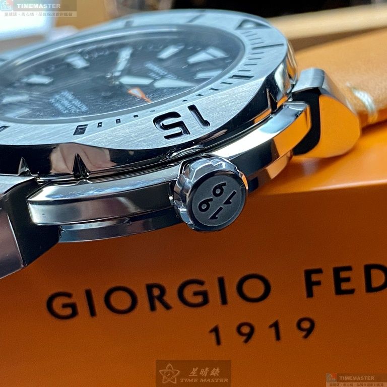 [星晴錶業]GiorgioFedon1919手錶,46mm,GF00031黑色錶面銀錶殼咖啡色真皮皮革錶帶款, , large