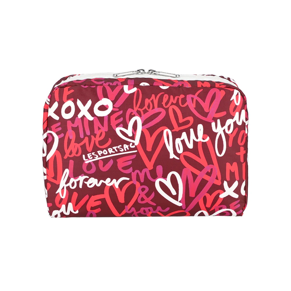 Lesportsac Extra Large Rectangular Cosmetic 加大型化妝包/ 莓果色愛情手繪風, , large