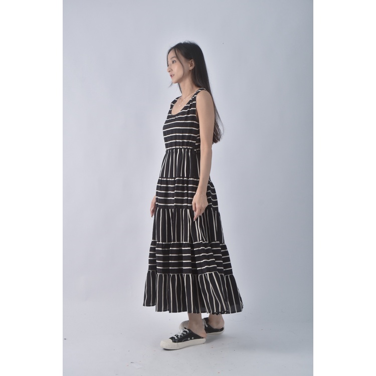 (S) 12twelve agenda條紋無袖黑色洋裝二手衣, , large