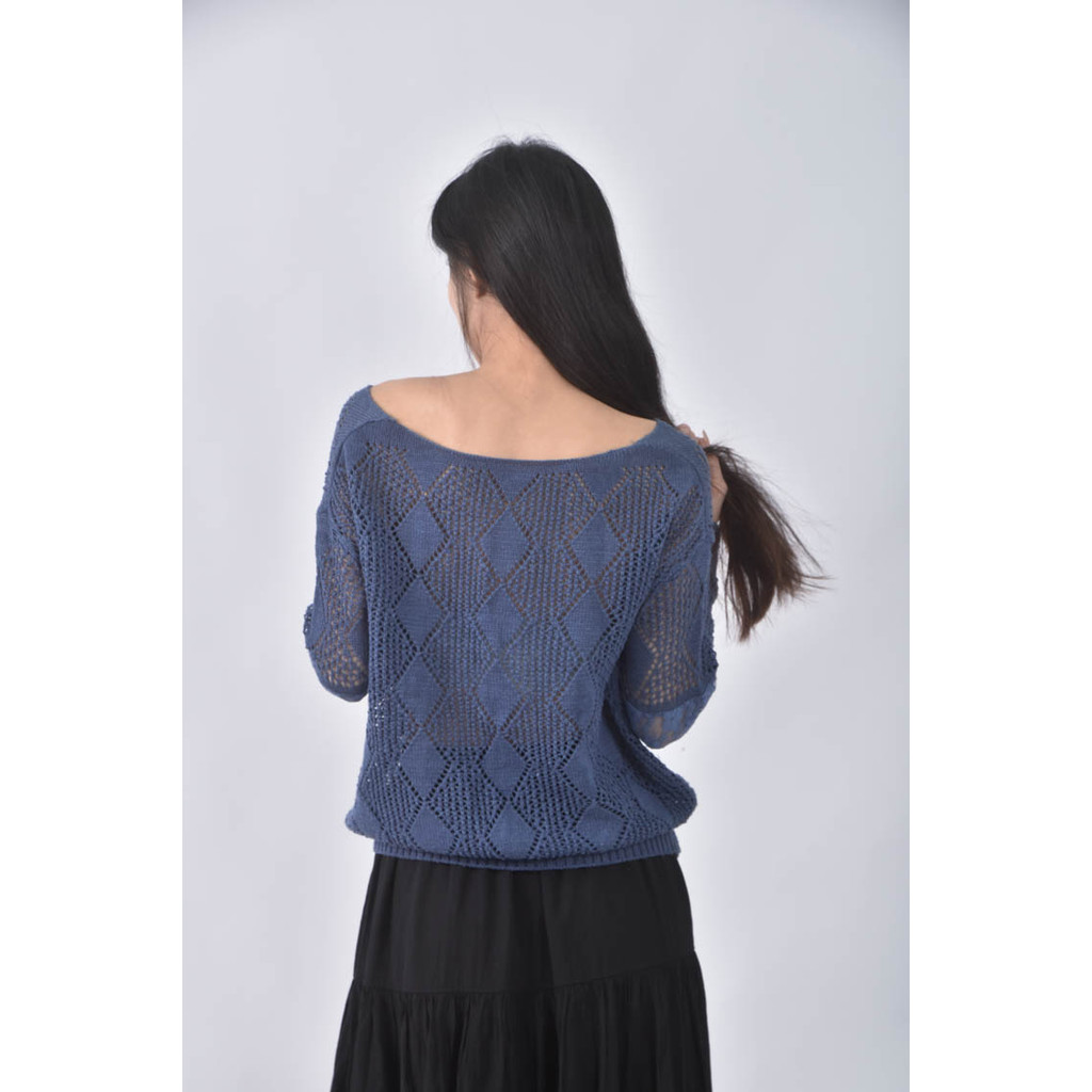 (L) 格紋藍色毛衣二手衣, , large