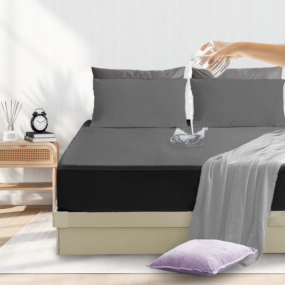 【寢室安居】護理級銀離子100%防水防蹣抗菌透氣保潔枕套-1對-深灰, , large